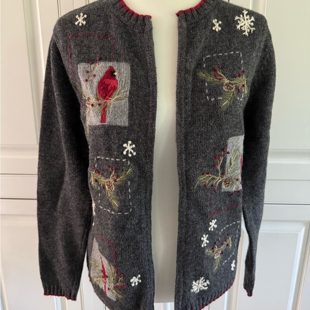 Croft & Barrow Charcoal Cardigan with Embroidery